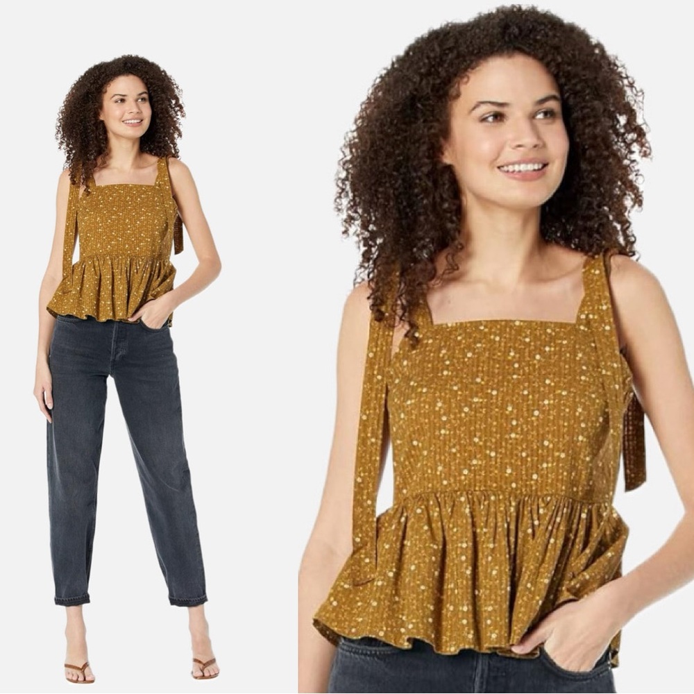 Madewell Rosalie Tie-Strap Babydoll Top Medium Olive Green Daisy Stitch Peasant